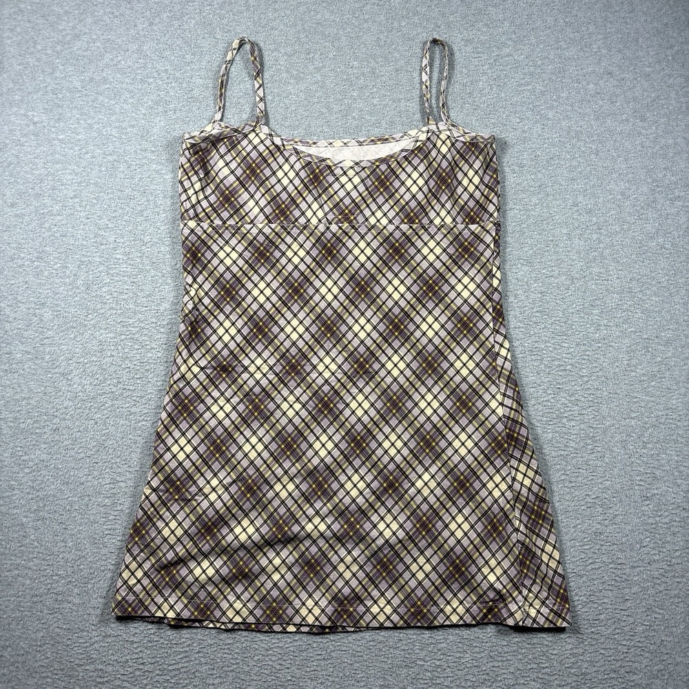 UNIF Lily Plaid Mini Dress L Purple Green Cotton 90s Style Grunge Slip Cami Y2K